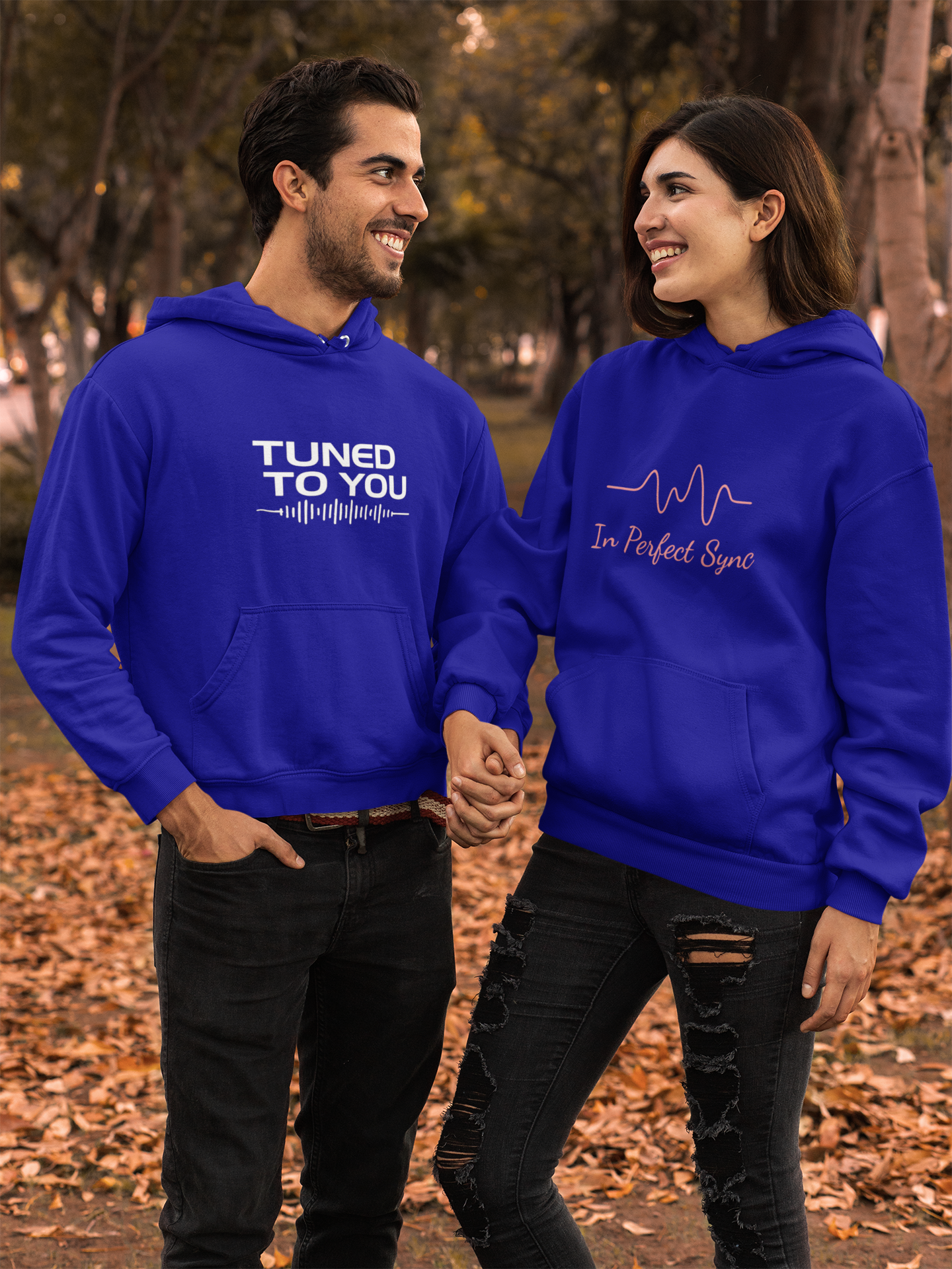 AYIRRA Couple Hoodie Set – "Tuned to You" & "In Perfect Sync" (Navy Blue)