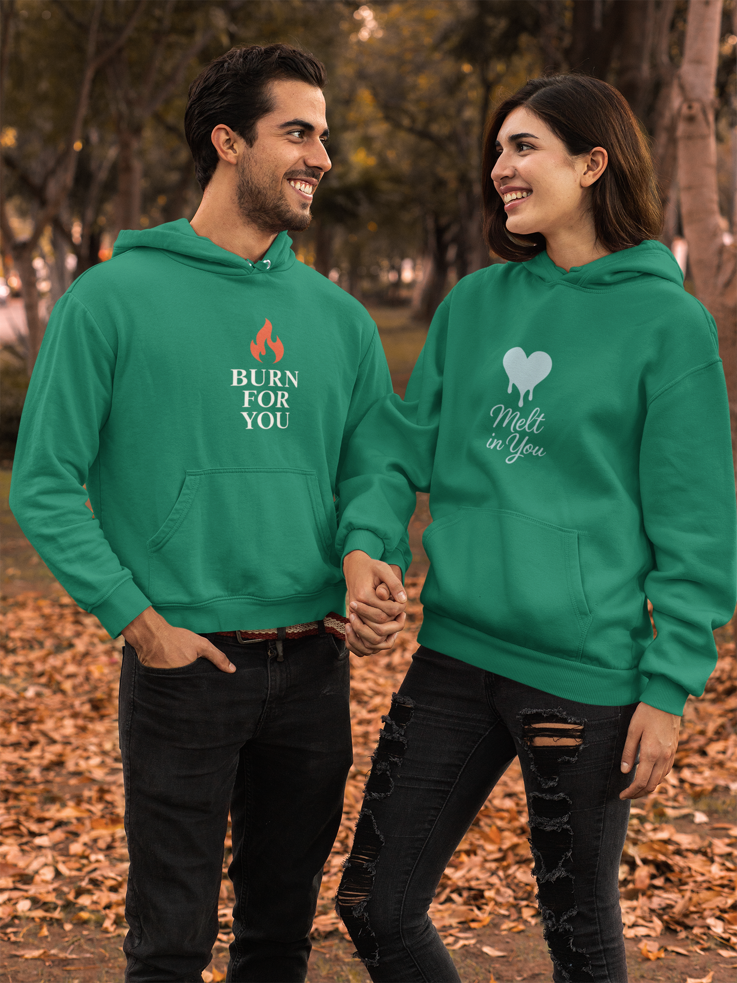 AYIRRA Couple Hoodie Set – "Burn for You" & "Melt in You" (Bottle Green)