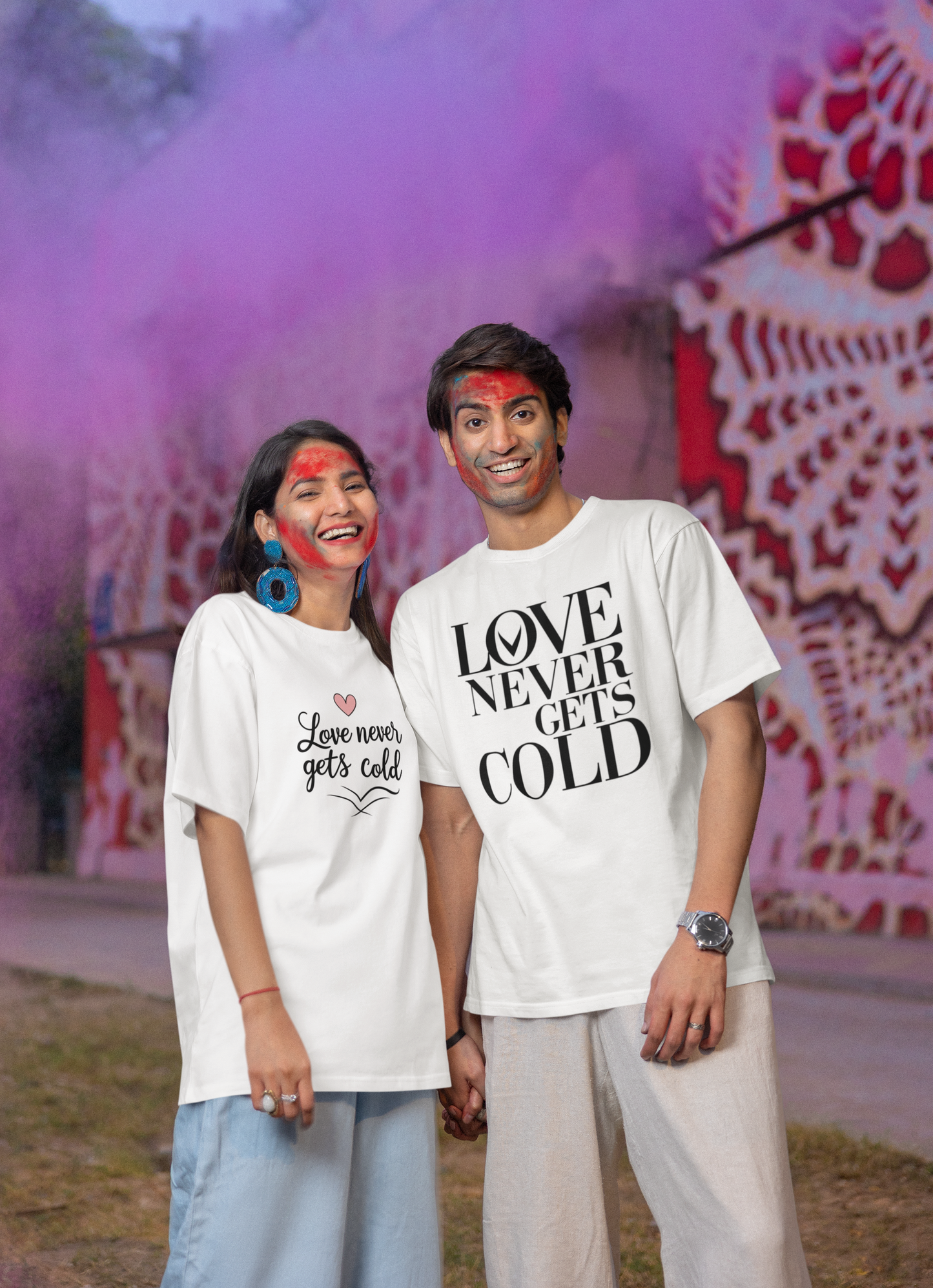 Love Never Gets Cold – Minimal Matching White Couple T-Shirt Set | AYIRRA