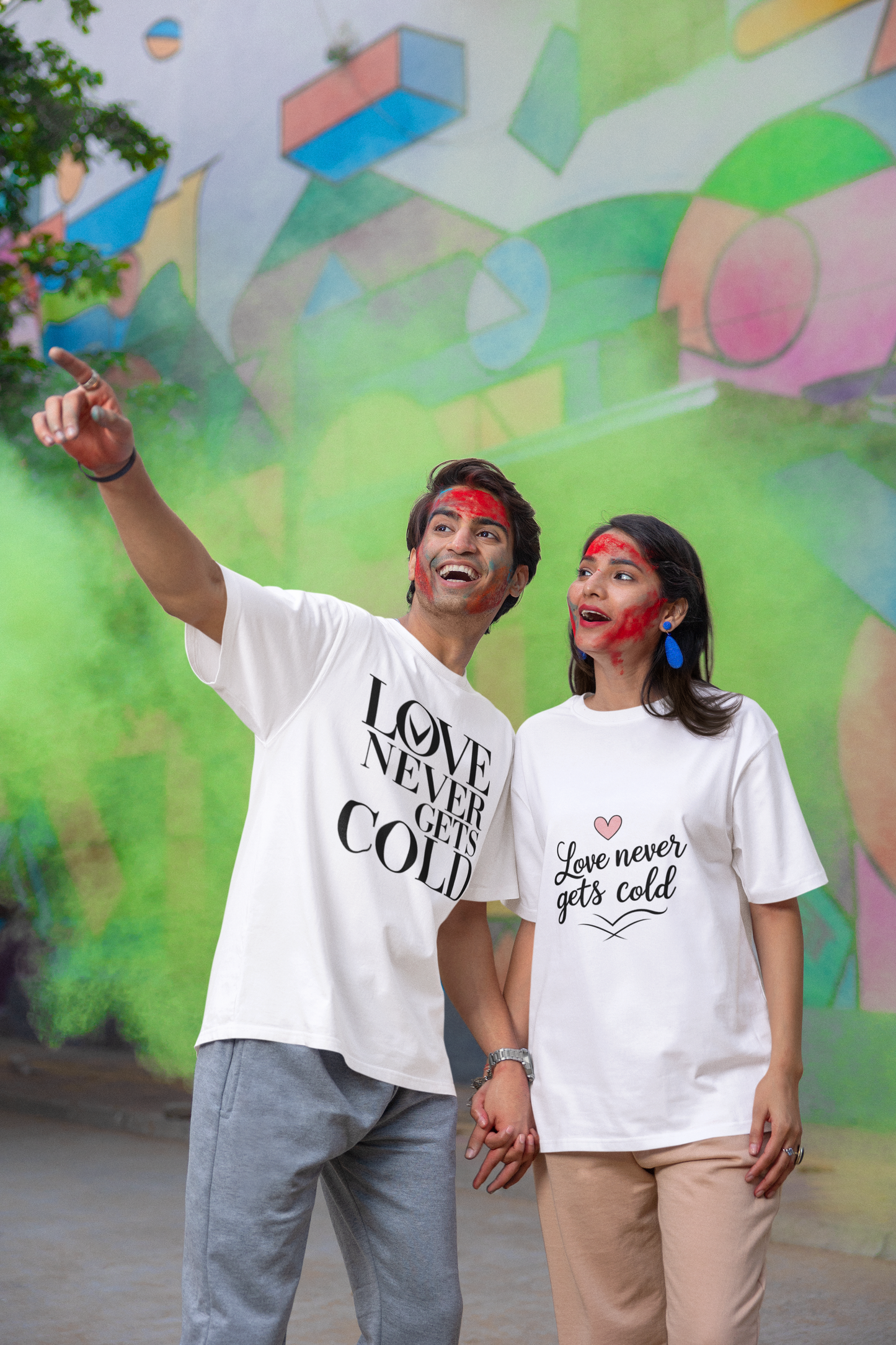 Love Never Gets Cold – Minimal Matching White Couple T-Shirt Set | AYIRRA