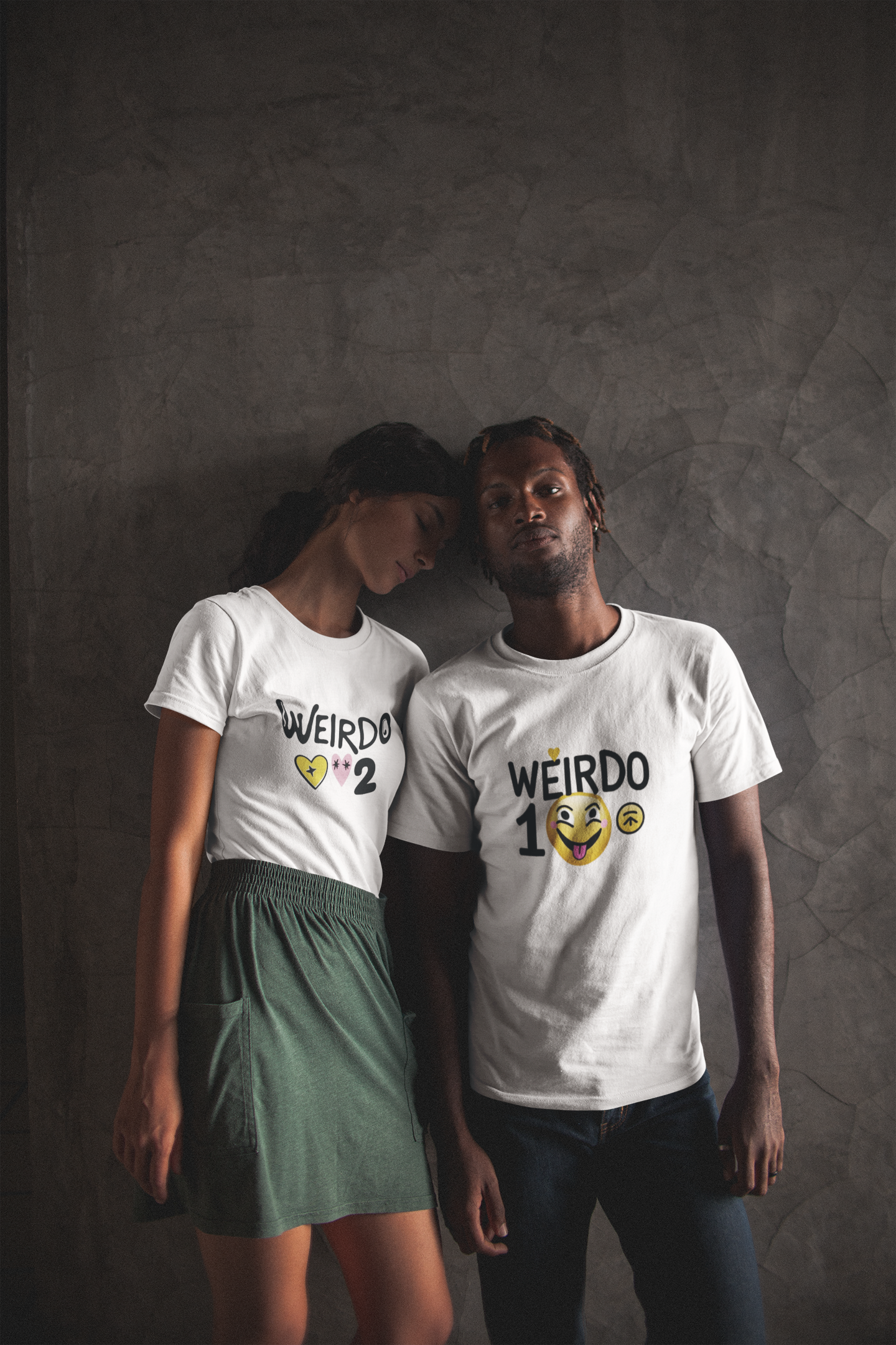 Weirdo 1 & Weirdo 2 β Quirky Matching White Couple T-Shirt Set | AYIRRA