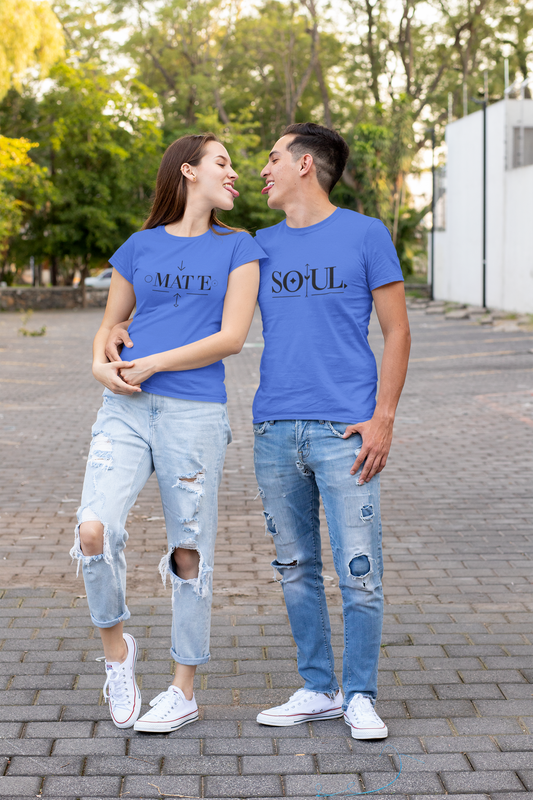 Soul & Mate – Minimalist Matching Royal Blue Couple T-Shirt Set | AYIRRA