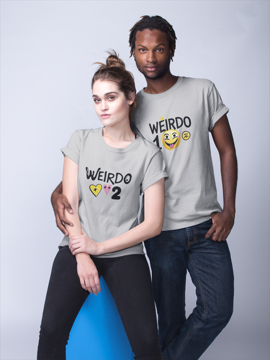 Weirdo 1 & Weirdo 2 – Quirky Matching Grey MelangeCouple T-Shirt Set | AYIRRA
