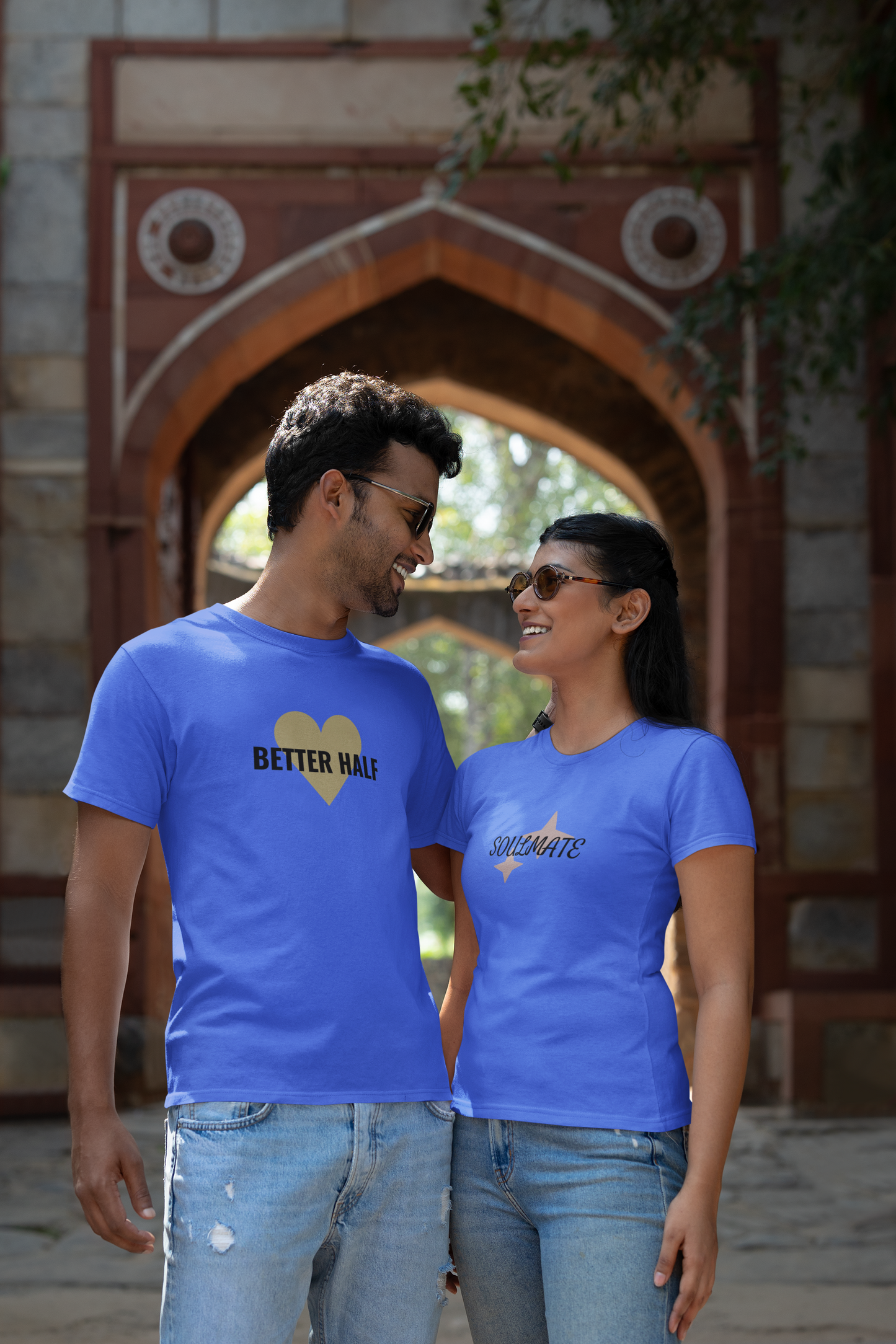 Better Half & Soulmate Royal Blue Couple T-Shirt Set β Classy Matching Tees for Couples | AYIRRA