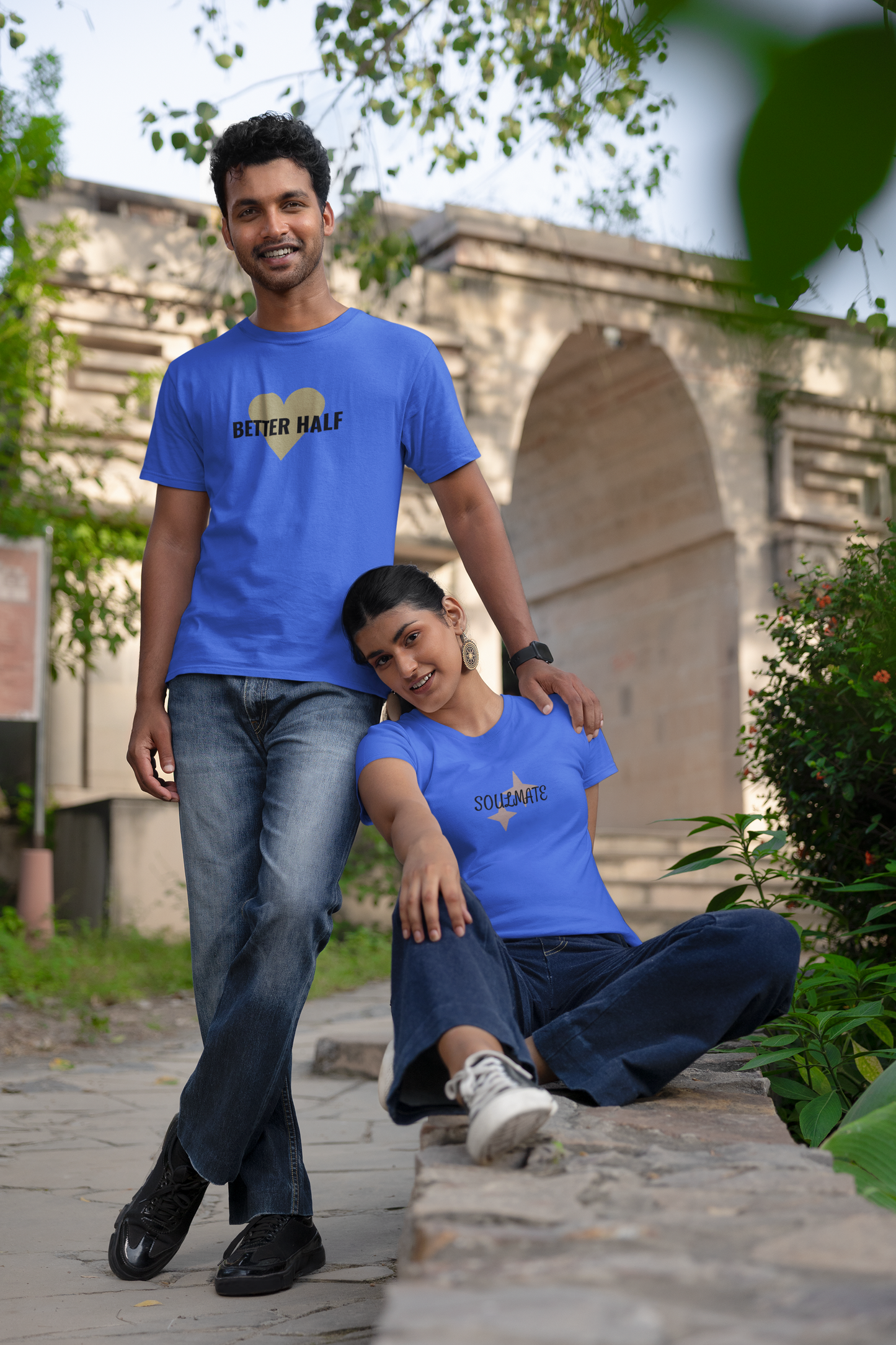 Better Half & Soulmate Royal Blue Couple T-Shirt Set β Classy Matching Tees for Couples | AYIRRA