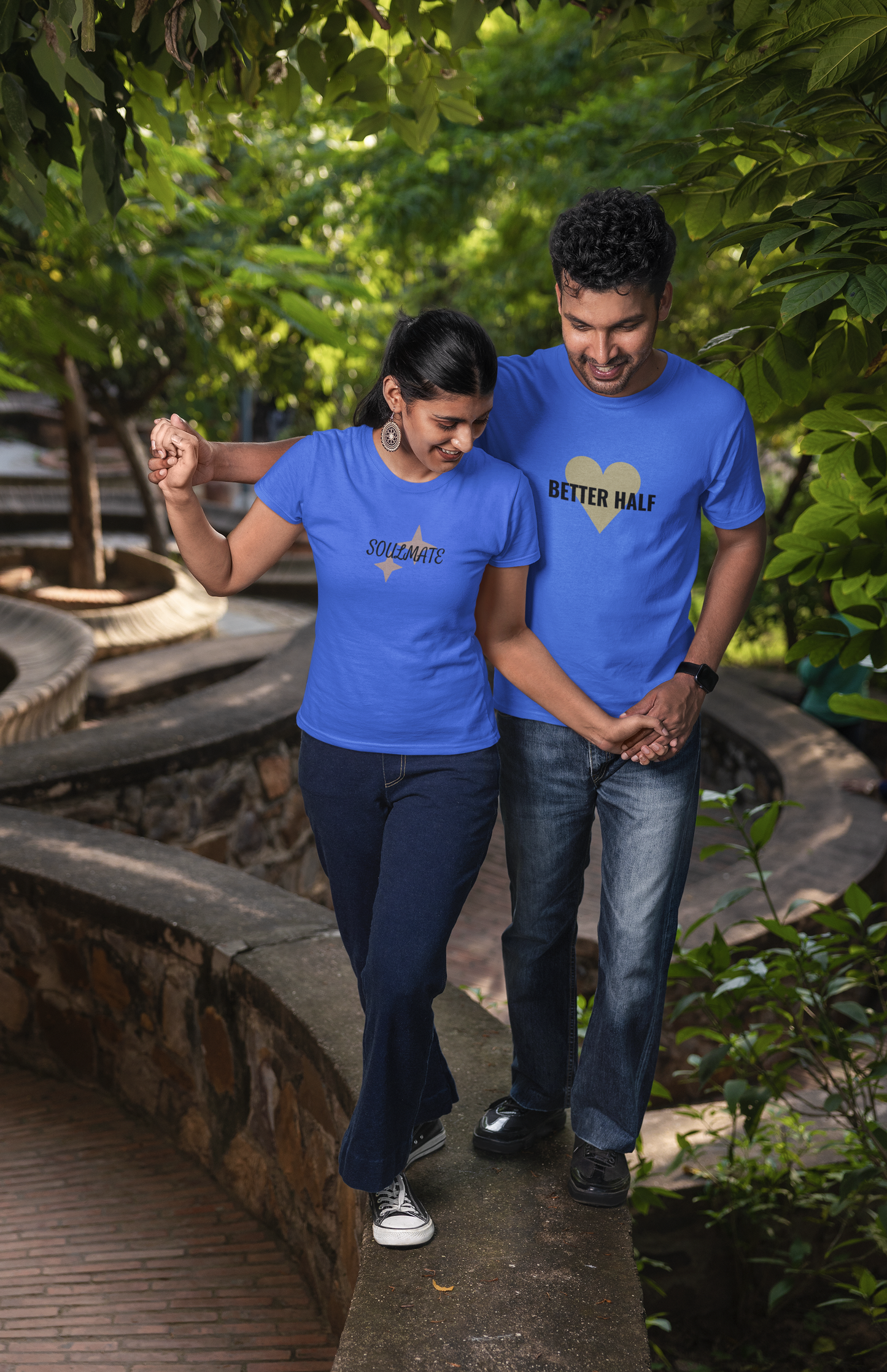 Better Half & Soulmate Royal Blue Couple T-Shirt Set β Classy Matching Tees for Couples | AYIRRA