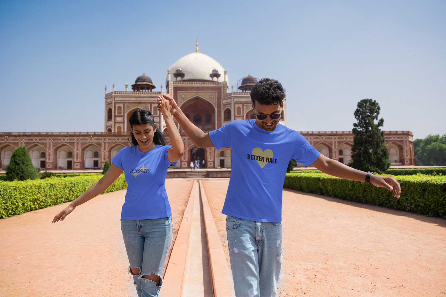 Better Half & Soulmate Royal Blue Couple T-Shirt Set β Classy Matching Tees for Couples | AYIRRA