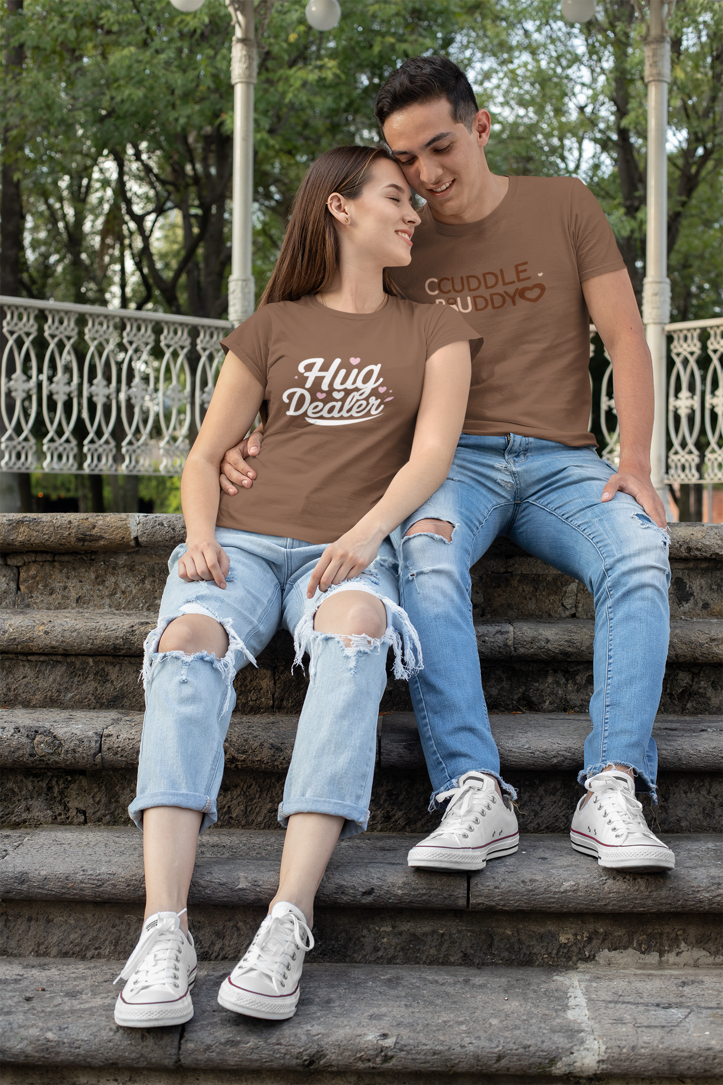 Cuddle Buddy & Hug Dealer β Cozy Matching Coffee Brown Couple T-Shirt Set | AYIRRA