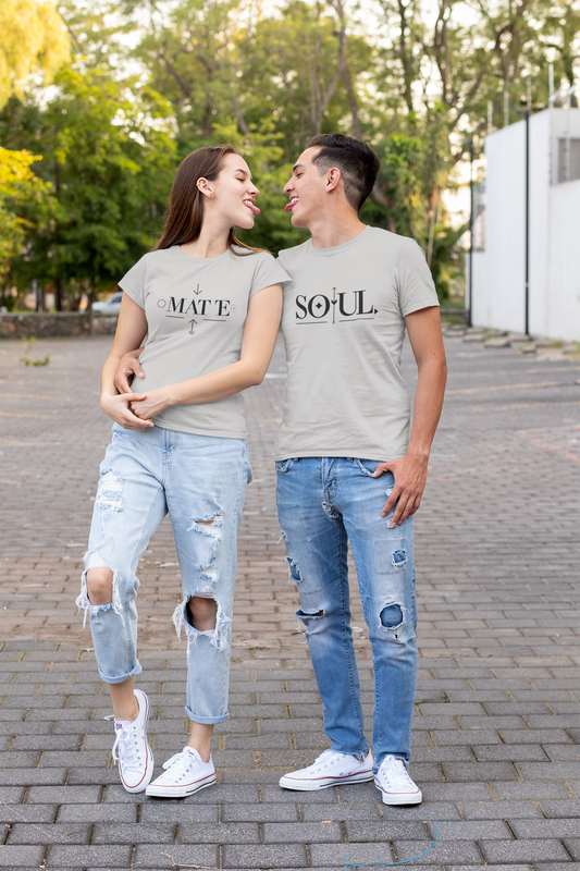Soul & Mate – Minimalist Matching Grey Melange Couple T-Shirt Set | AYIRRA