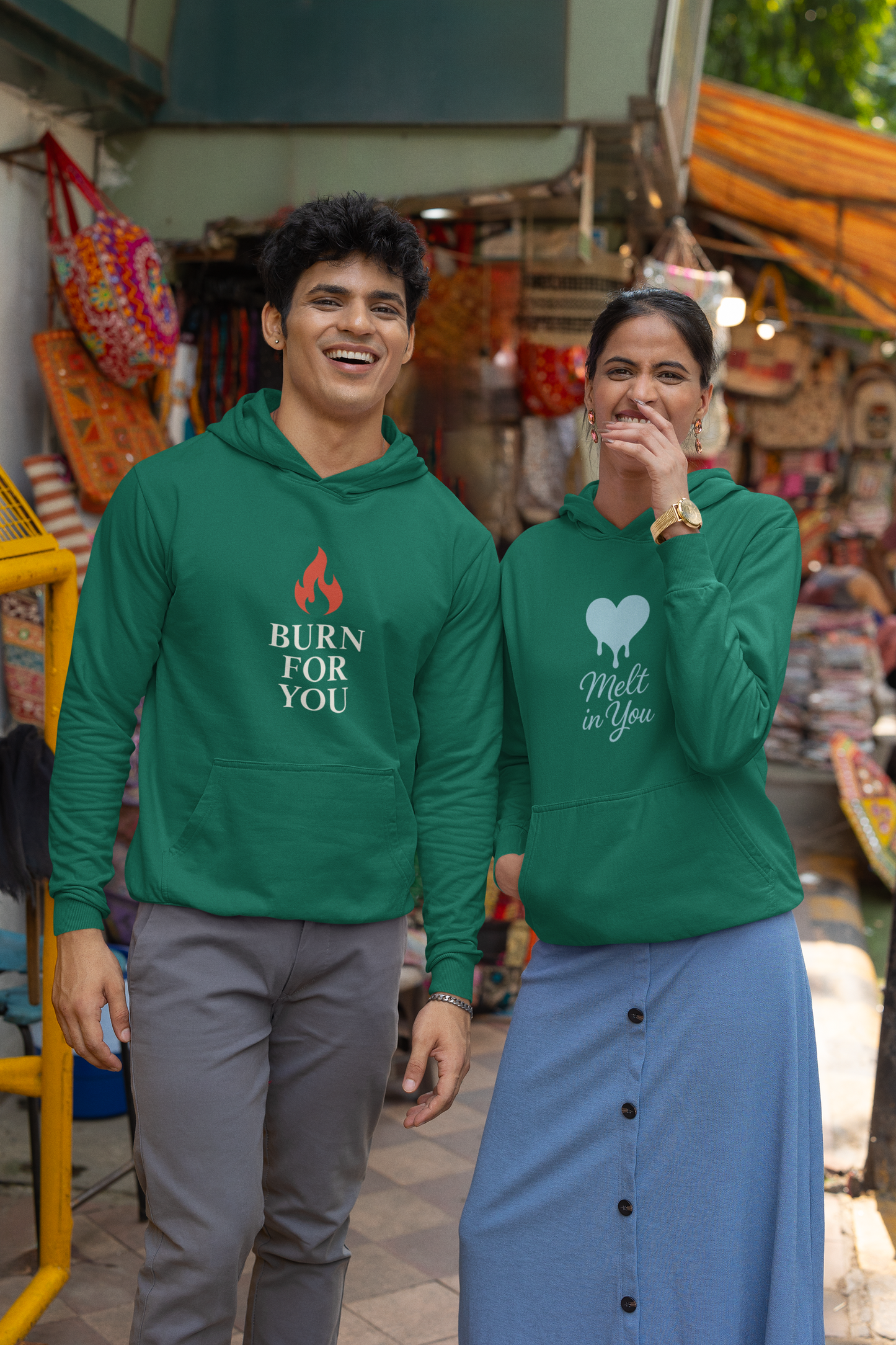 AYIRRA Couple Hoodie Set – "Burn for You" & "Melt in You" (Bottle Green)