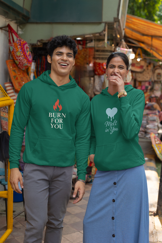 AYIRRA Couple Hoodie Set – "Burn for You" & "Melt in You" (Bottle Green)