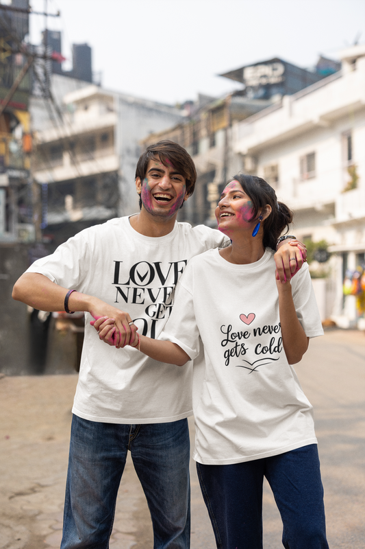 Love Never Gets Cold – Minimal Matching White Couple T-Shirt Set | AYIRRA