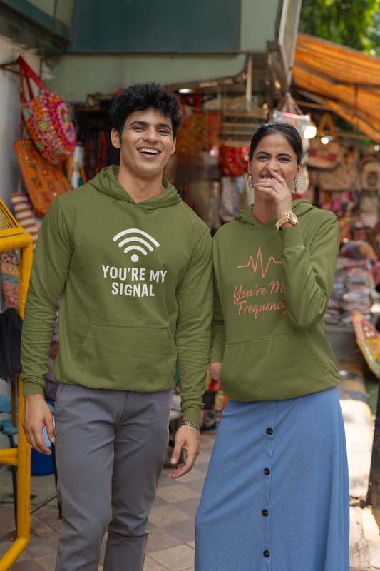 AYIRRA Couple Hoodie Set – "You’re My Signal" & "You’re My Frequency" (Olive Green)
