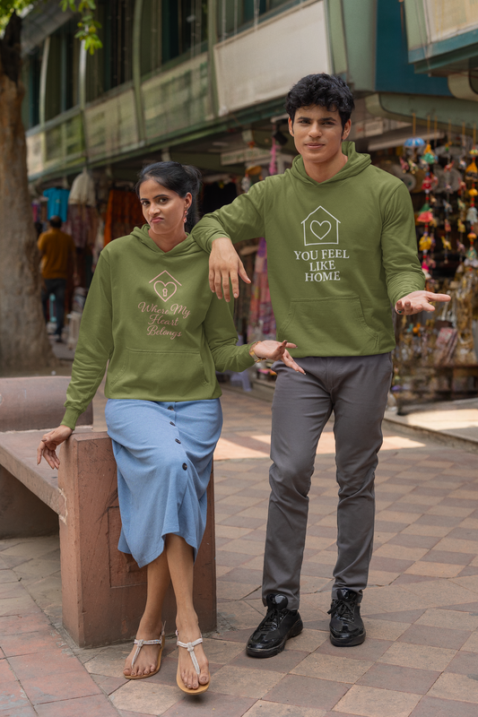 AYIRRA Couple Hoodie Set – "You Feel Like Home" & "Where My Heart Belongs" (Olive Green)