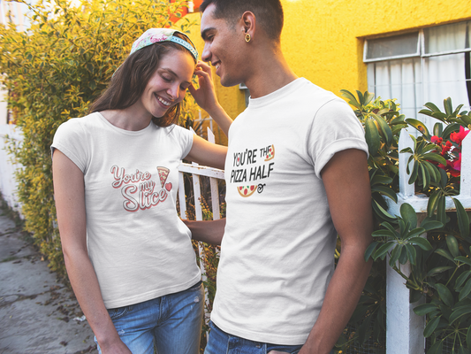 You’re My Slice & You’re the Pizza Half – Funny Matching White Couple T-Shirt Set | AYIRRA