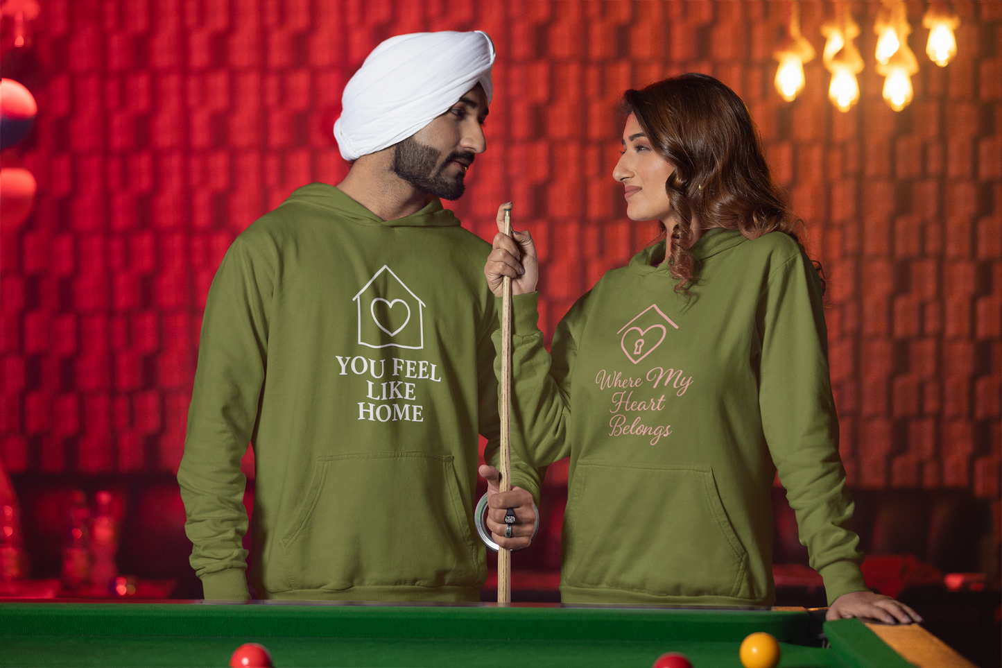 AYIRRA Couple Hoodie Set – "You Feel Like Home" & "Where My Heart Belongs" (Olive Green)