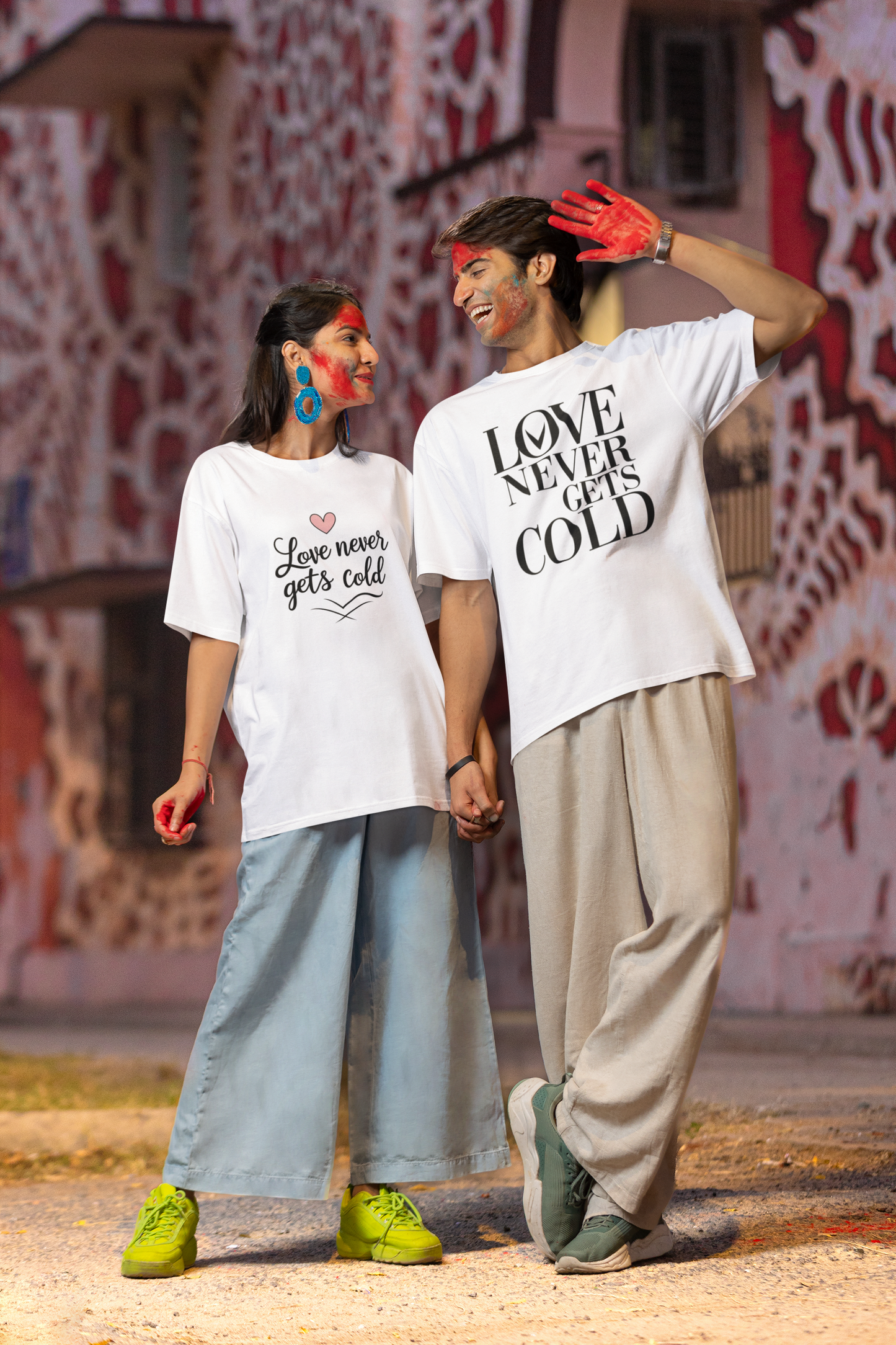 Love Never Gets Cold – Minimal Matching White Couple T-Shirt Set | AYIRRA