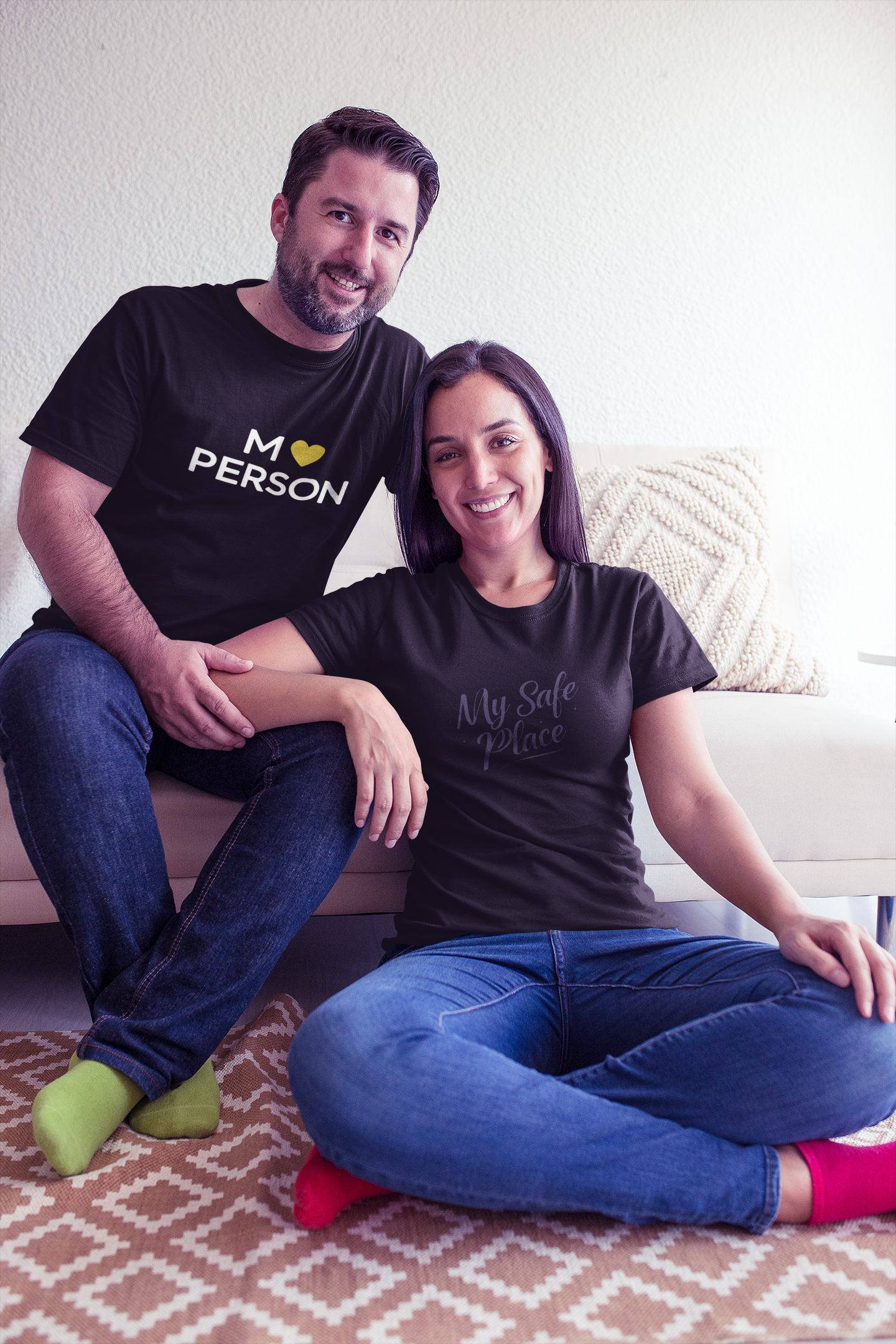 My Person & My Safe Place – Minimalist Matching Black Couple T-Shirt Set | AYIRRA