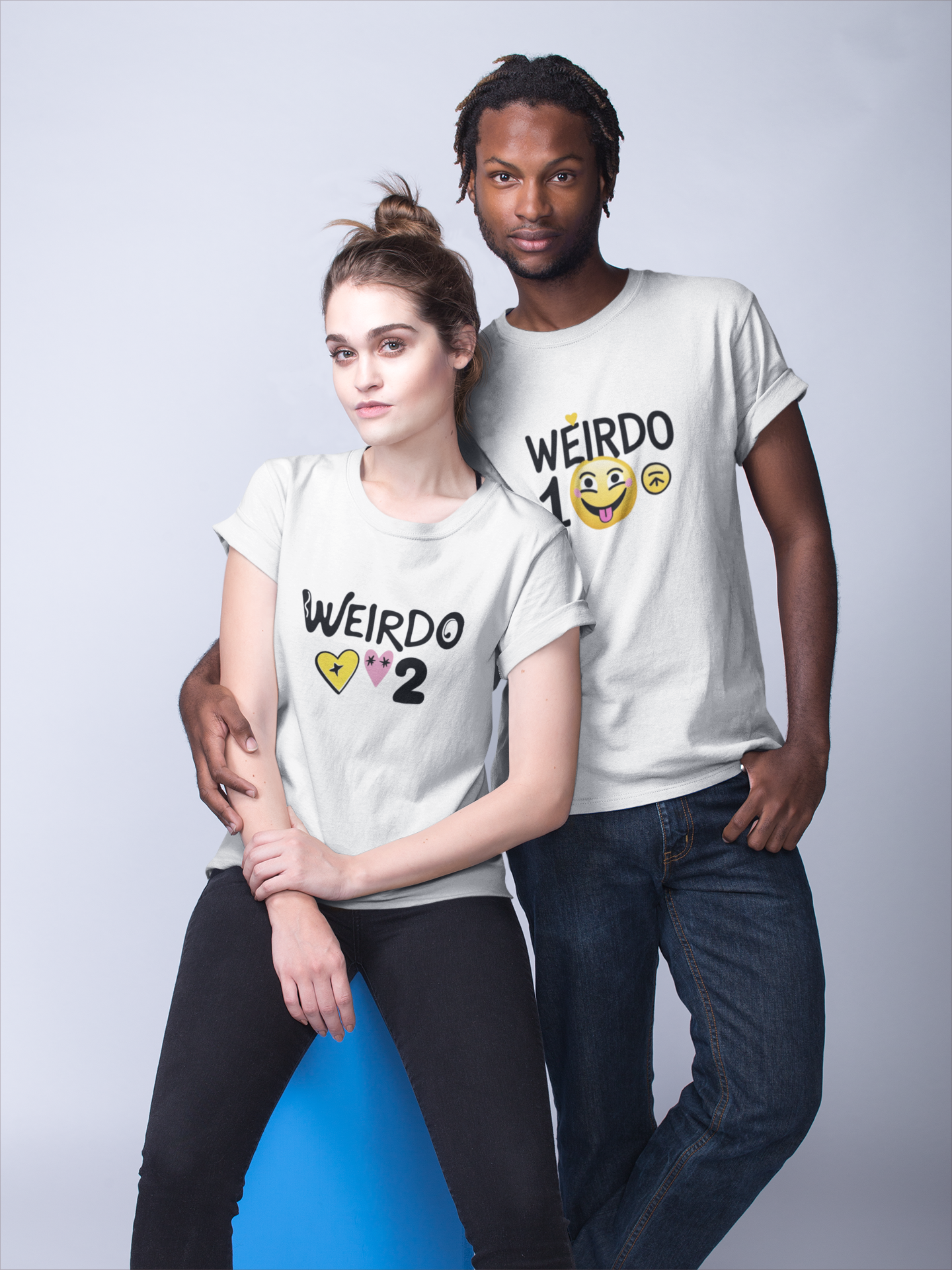 Weirdo 1 & Weirdo 2 – Quirky Matching White Couple T-Shirt Set | AYIRRA