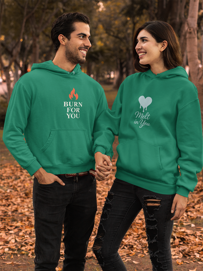 AYIRRA Couple Hoodie Set – "Burn for You" & "Melt in You" (Bottle Green)