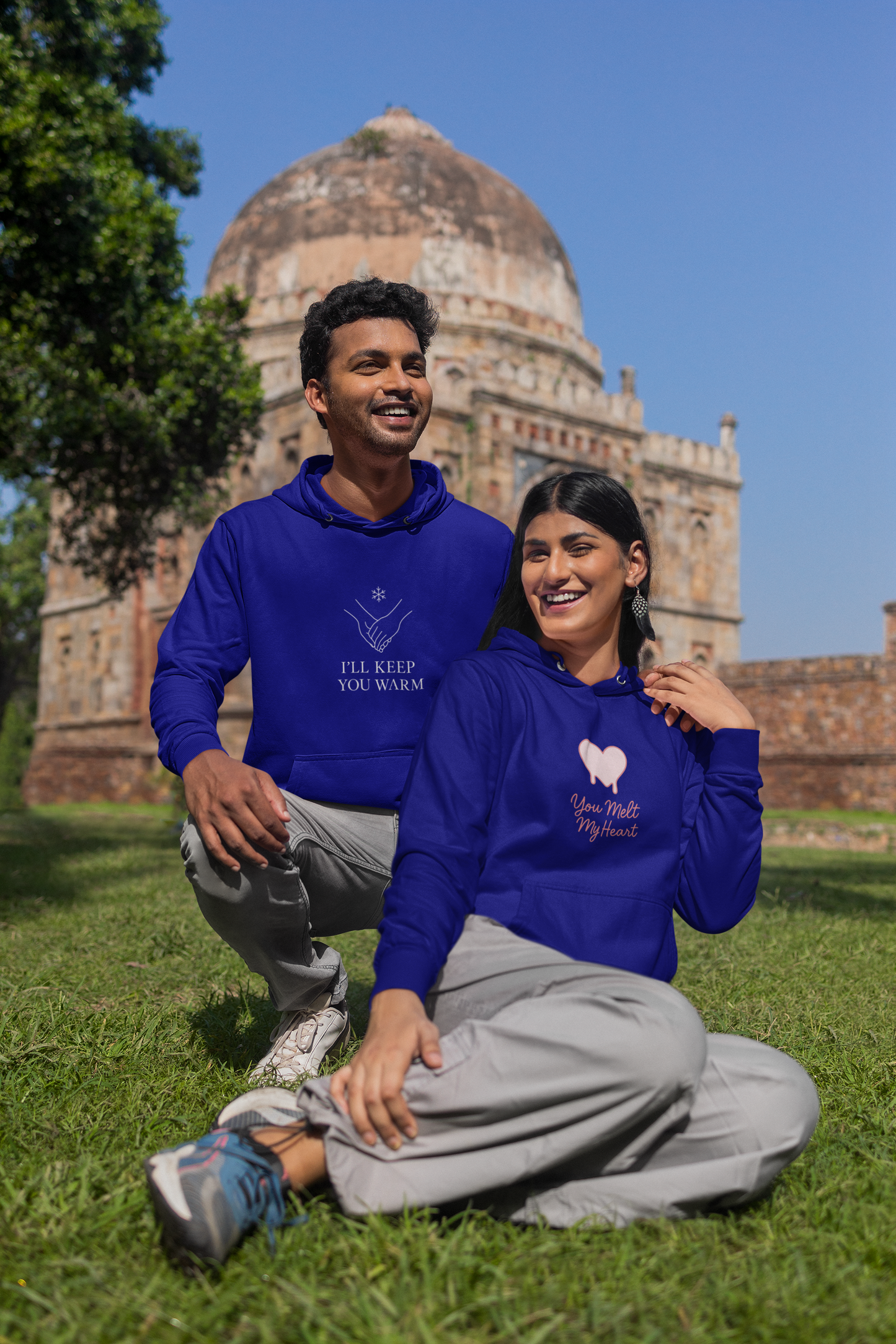 AYIRRA Couple Hoodie Set – "I’ll Keep You Warm" & "You Melt My Heart" (Navy Blue)