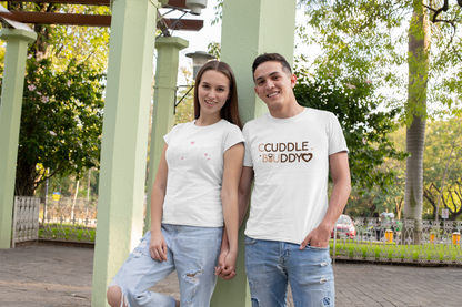 Cuddle Buddy & Hug Dealer – Cosy Matching White Couple T-Shirt Set | AYIRRA