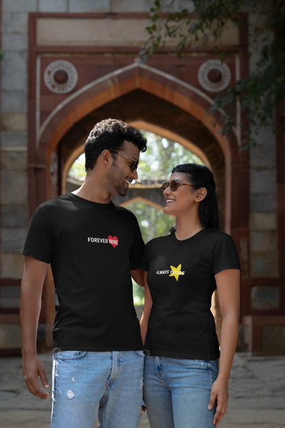 Forever Mine & Always Yours – Elegant Matching Black Couple T-Shirt Set | AYIRRA