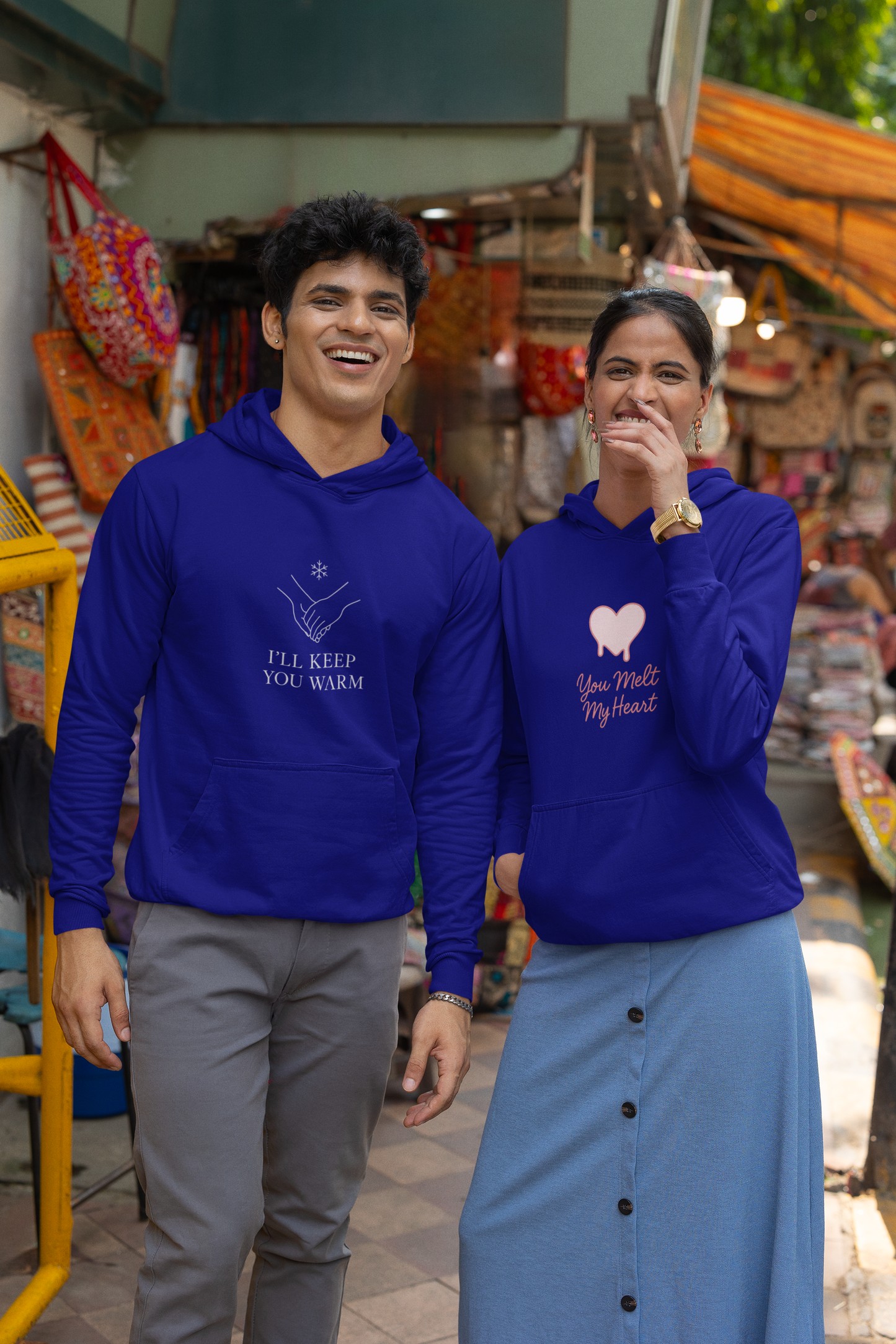 AYIRRA Couple Hoodie Set – "I’ll Keep You Warm" & "You Melt My Heart" (Navy Blue)