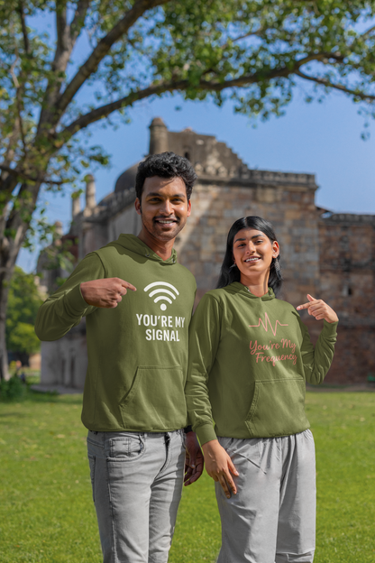 AYIRRA Couple Hoodie Set – "You’re My Signal" & "You’re My Frequency" (Olive Green)