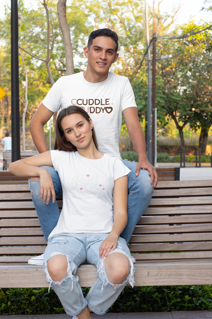 Cuddle Buddy & Hug Dealer – Cosy Matching White Couple T-Shirt Set | AYIRRA