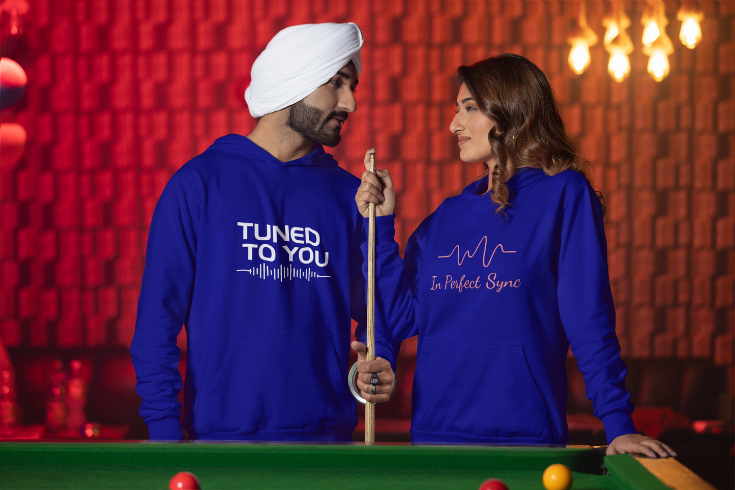 AYIRRA Couple Hoodie Set – "Tuned to You" & "In Perfect Sync" (Navy Blue)