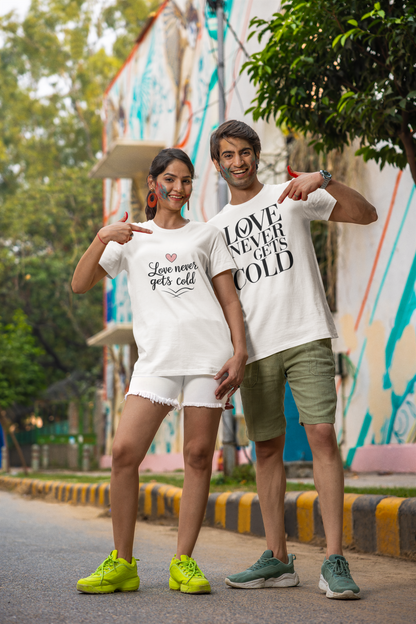 Love Never Gets Cold – Minimal Matching White Couple T-Shirt Set | AYIRRA