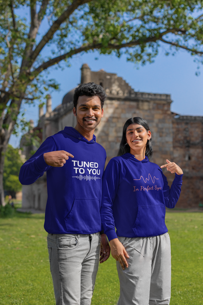 AYIRRA Couple Hoodie Set – "Tuned to You" & "In Perfect Sync" (Navy Blue)