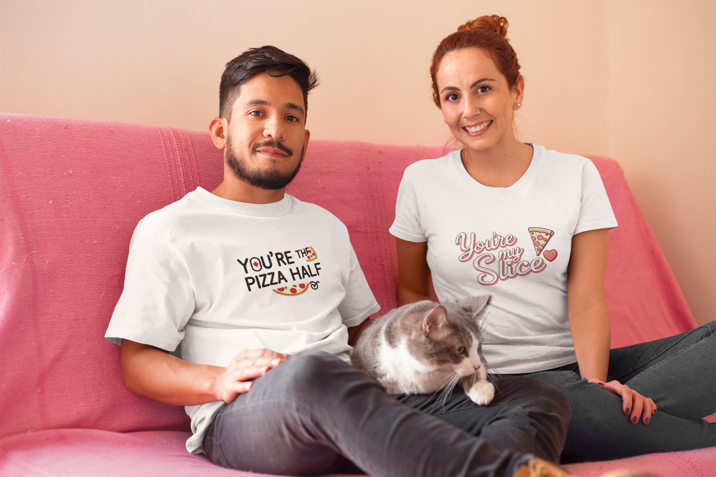 You’re My Slice & You’re the Pizza Half – Funny Matching White Couple T-Shirt Set | AYIRRA