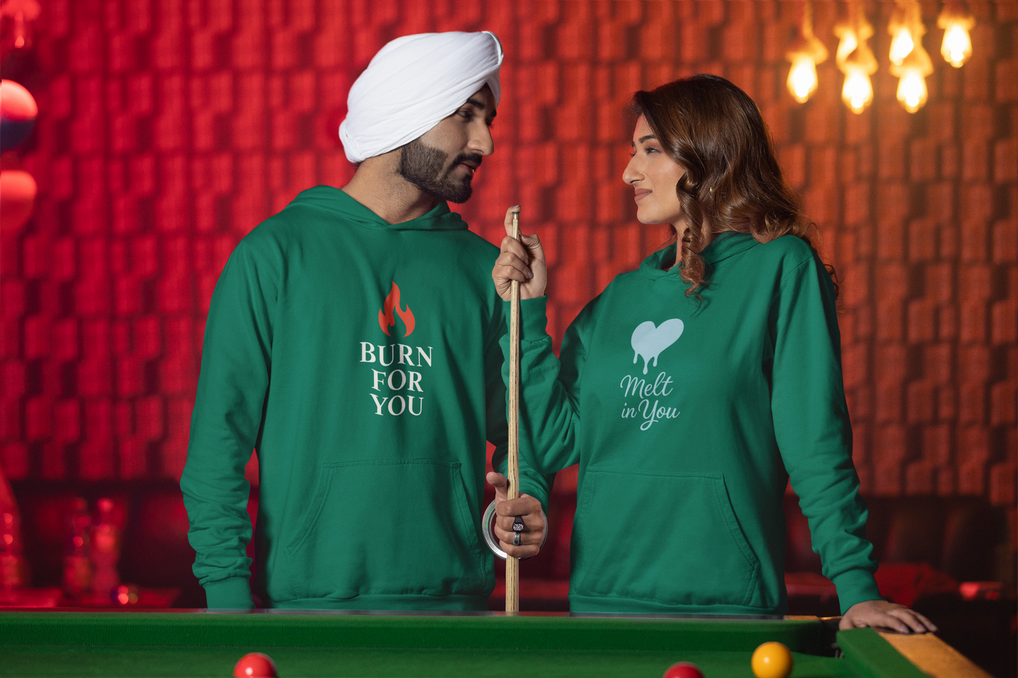 AYIRRA Couple Hoodie Set – "Burn for You" & "Melt in You" (Bottle Green)