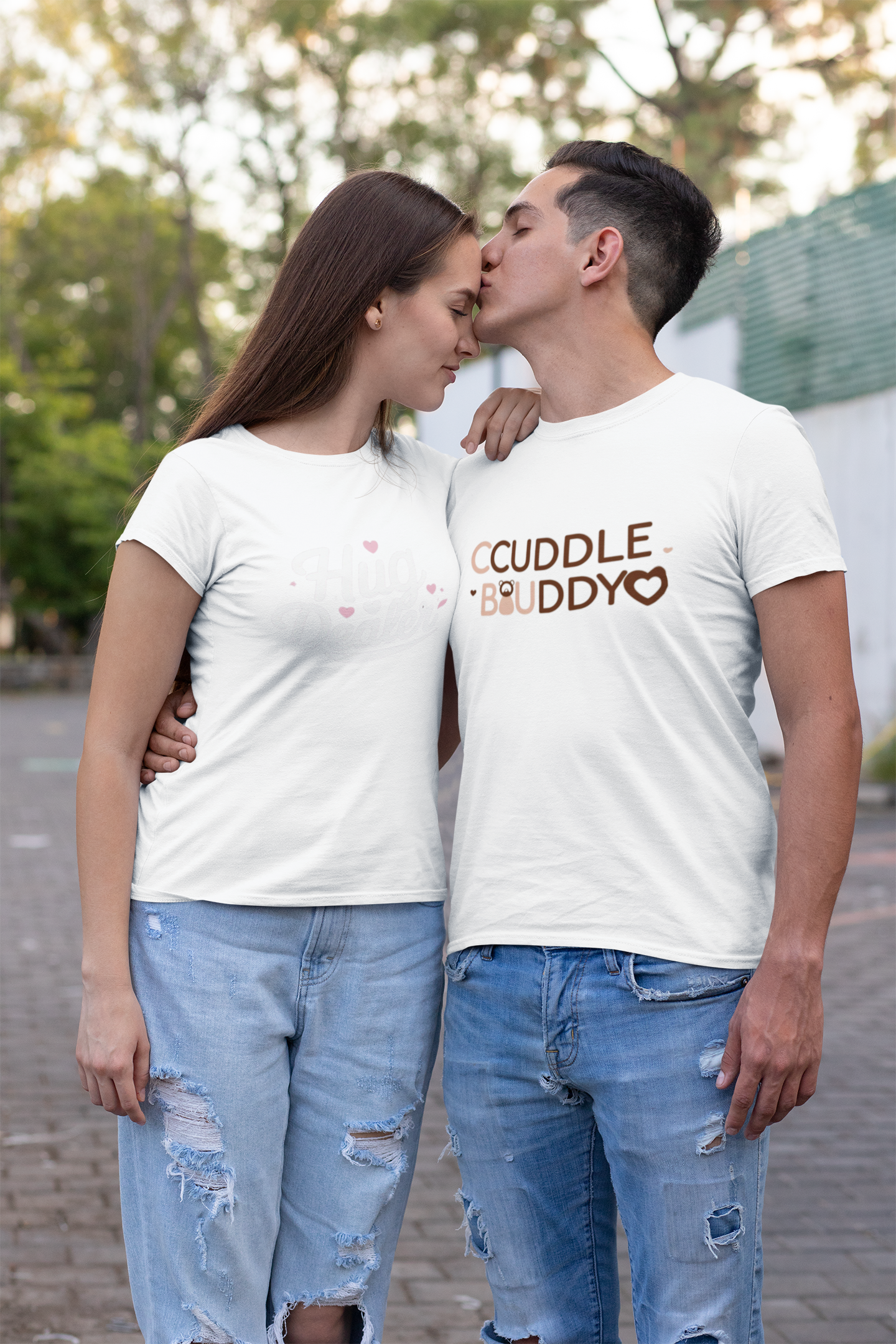 Cuddle Buddy & Hug Dealer – Cosy Matching White Couple T-Shirt Set | AYIRRA