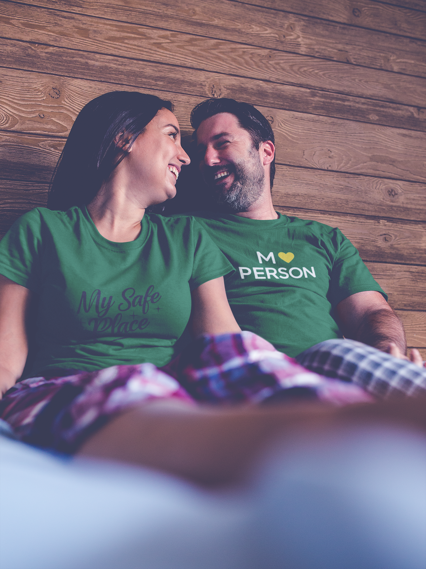 My Person & My Safe Place – Minimalist Matching Bottle Green Couple T-Shirt Set | AYIRRA
