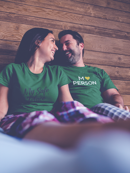 My Person & My Safe Place – Minimalist Matching Bottle Green Couple T-Shirt Set | AYIRRA