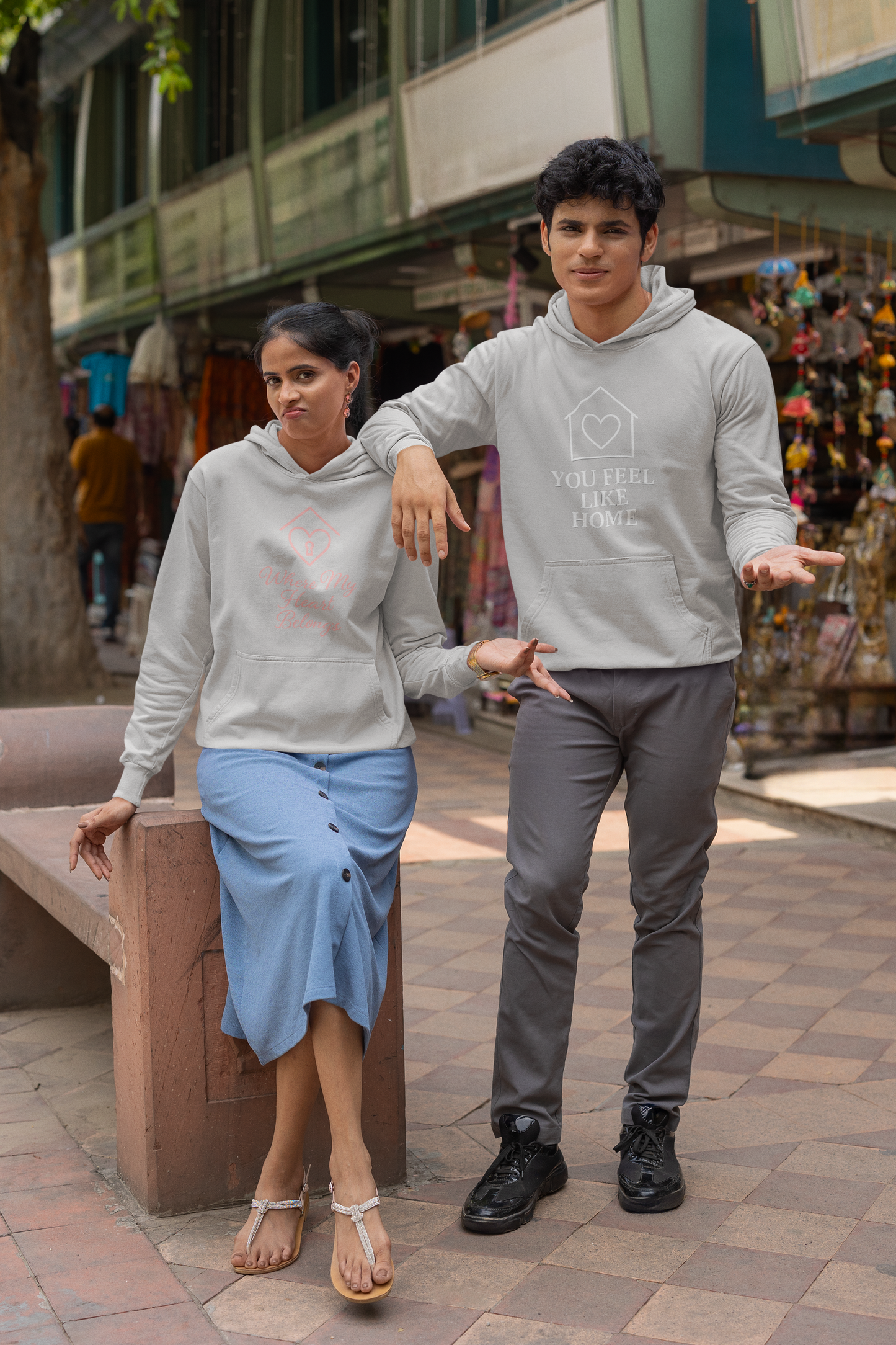AYIRRA Couple Hoodie Set – "You Feel Like Home" & "Where My Heart Belongs" (Grey Melange)