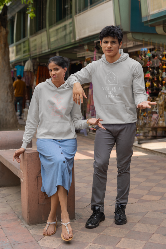 AYIRRA Couple Hoodie Set – "You Feel Like Home" & "Where My Heart Belongs" (Grey Melange)