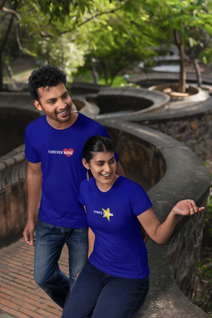Forever Mine & Always Yours – Elegant Matching Navy Blue Couple T-Shirt Set | AYIRRA