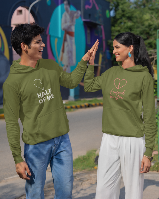 AYIRRA Couple Hoodie Set – "Half of Me" & "Found in You" (Olive Green)