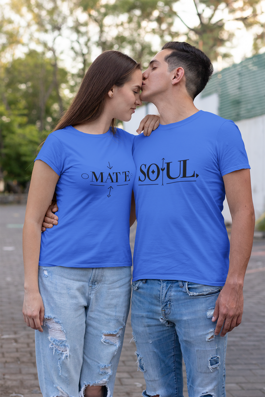 Soul & Mate – Minimalist Matching Royal Blue Couple T-Shirt Set | AYIRRA