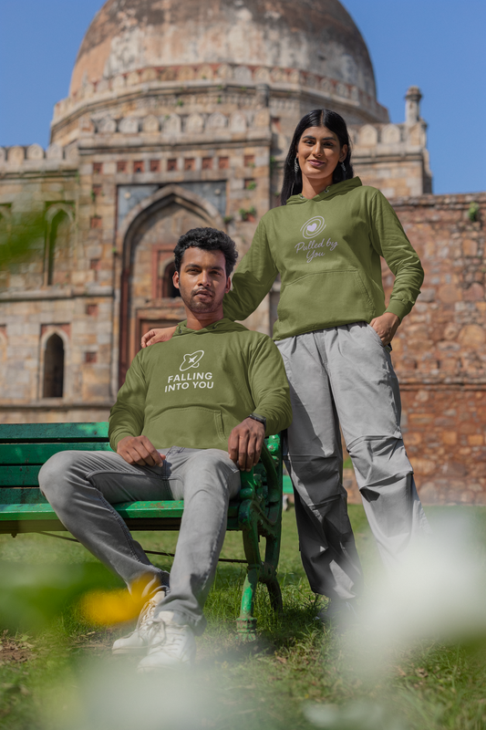 AYIRRA Couple Hoodie Set – "Falling into You" & "Pulled by You" (Olive Green)