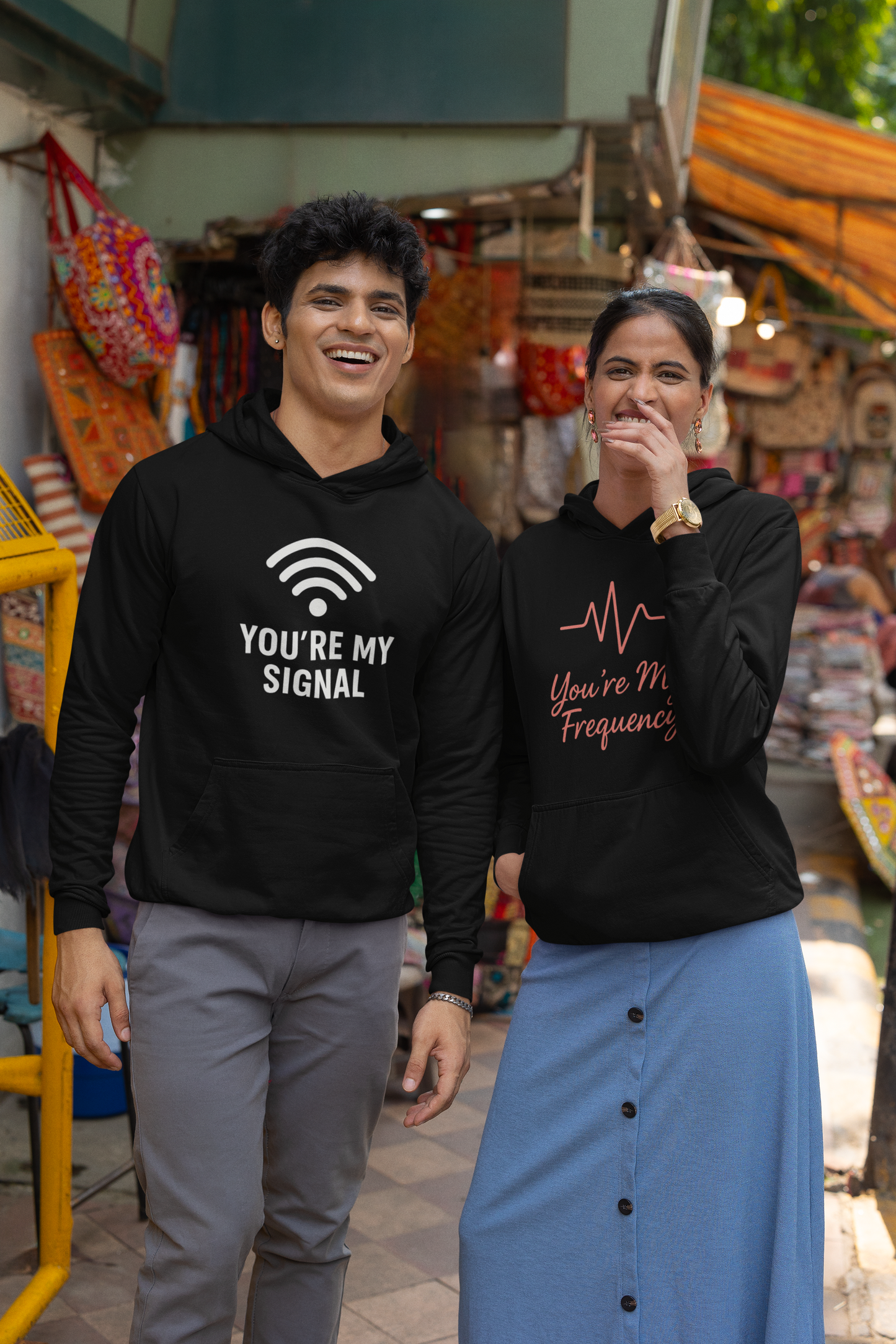 AYIRRA Couple Hoodie Set – "You’re My Signal" & "You’re My Frequency" (Black)