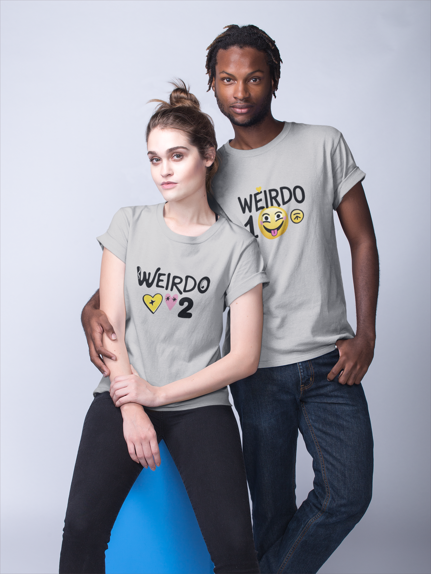 Weirdo 1 & Weirdo 2 – Quirky Matching Grey MelangeCouple T-Shirt Set | AYIRRA