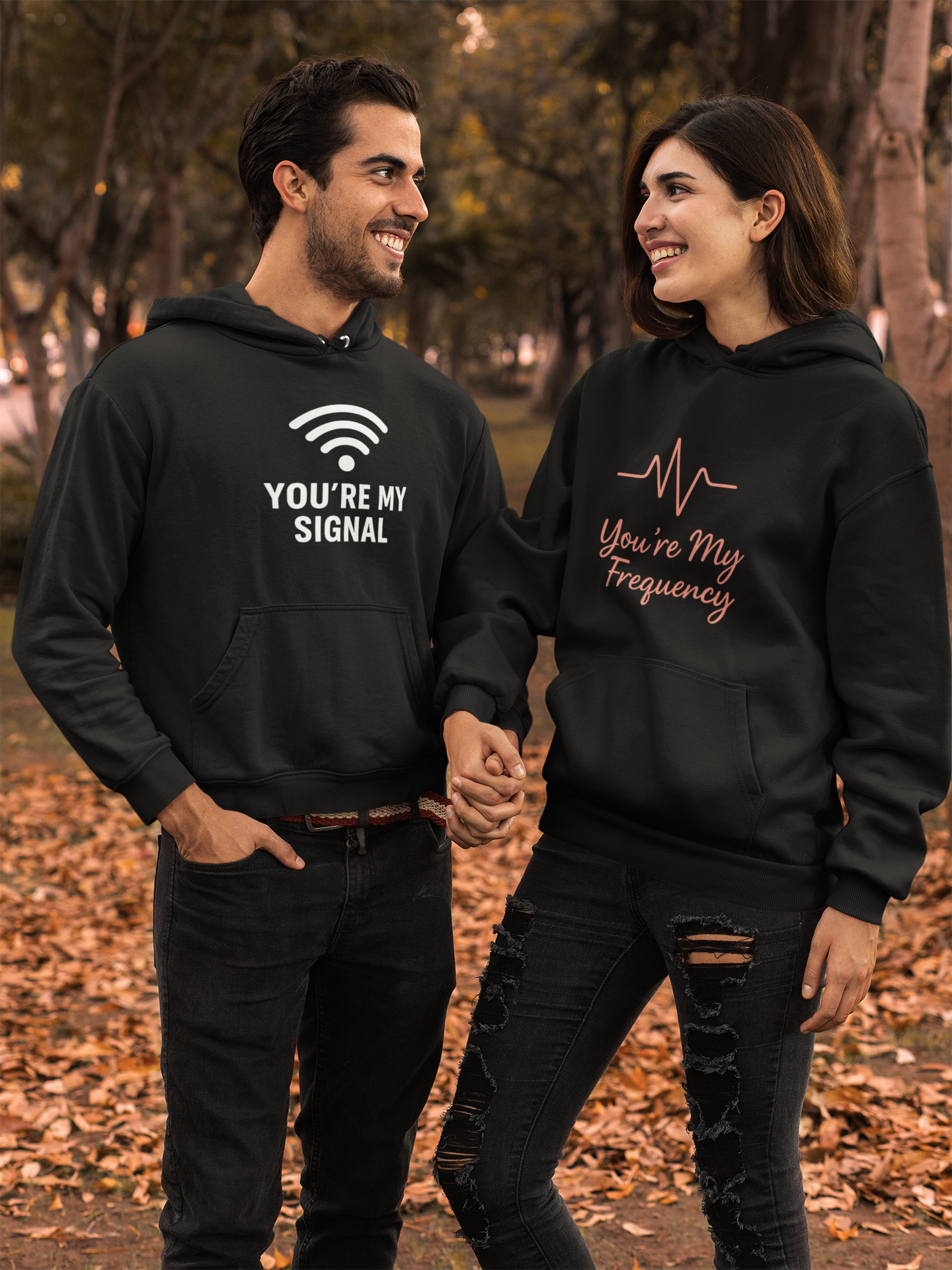 AYIRRA Couple Hoodie Set – "You’re My Signal" & "You’re My Frequency" (Black)