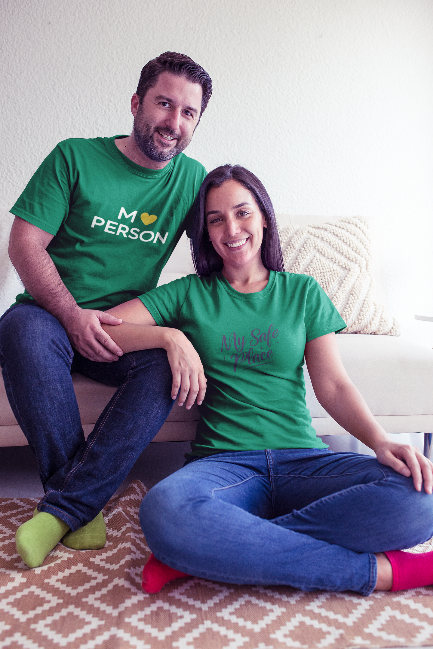 My Person & My Safe Place – Minimalist Matching Bottle Green Couple T-Shirt Set | AYIRRA
