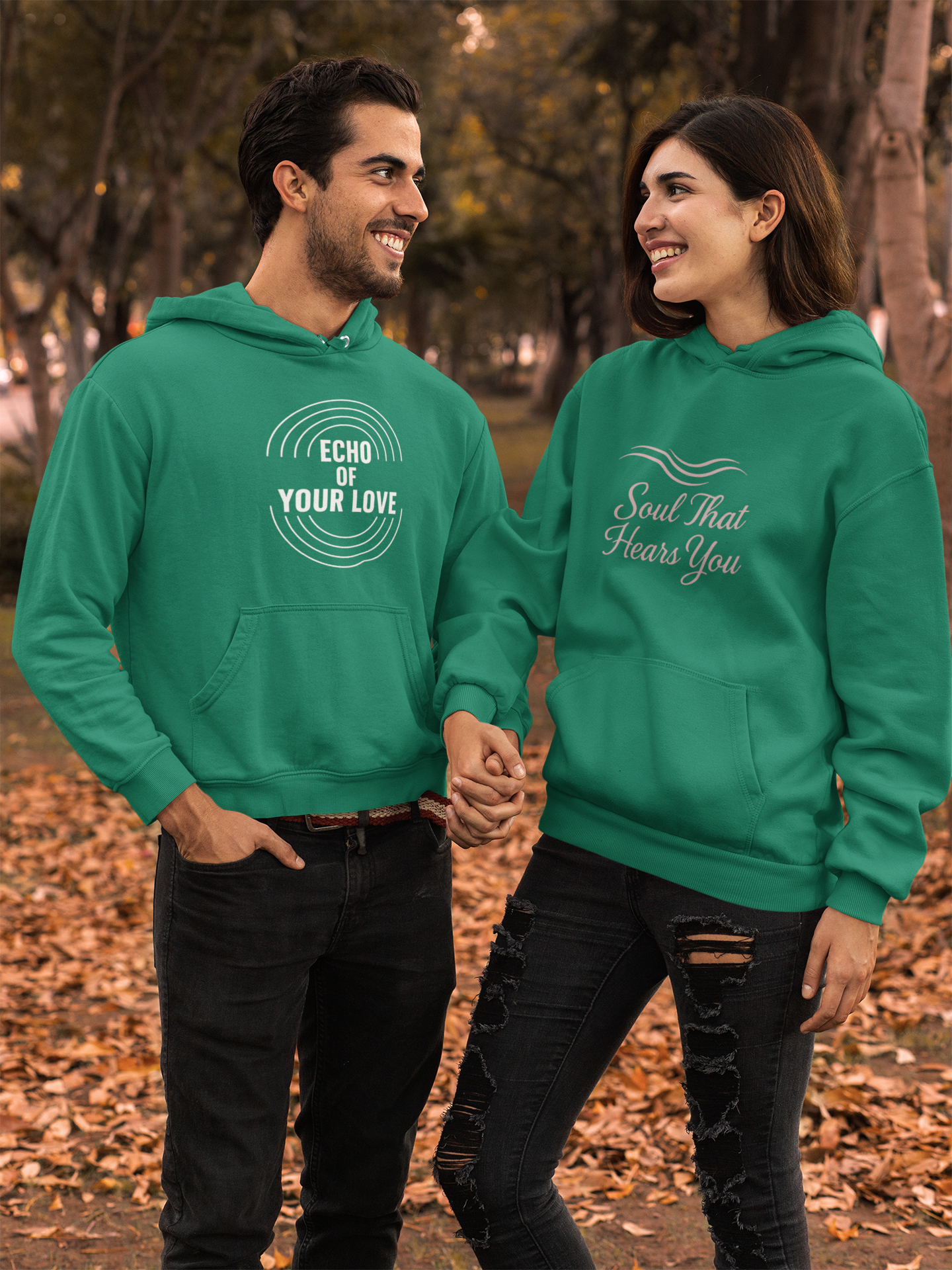 AYIRRA Couple Hoodie Set – "Echo of Your Love" & "Soul That Hears You" (Bottle Green)