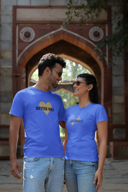 Better Half & Soulmate Royal Blue Couple T-Shirt Set – Classy Matching Tees for Couples | AYIRRA